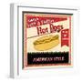 Vintage Hot Dog Grunge Poster-radubalint-Framed Art Print