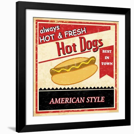 Vintage Hot Dog Grunge Poster-radubalint-Framed Art Print