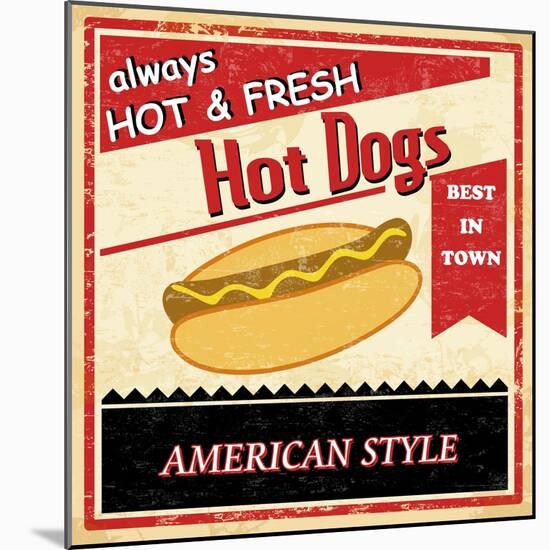 Vintage Hot Dog Grunge Poster-radubalint-Mounted Art Print
