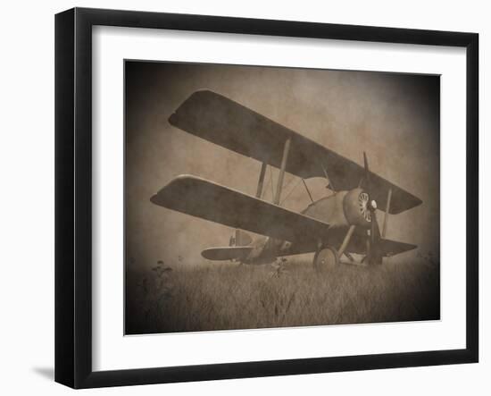 Vintage Image of a Biplane Parked on the Grass-null-Framed Art Print