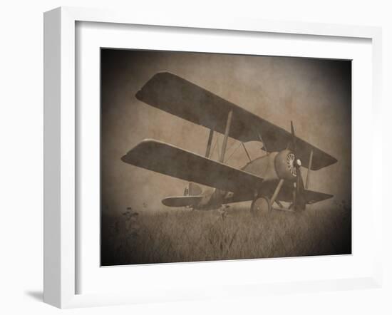 Vintage Image of a Biplane Parked on the Grass-null-Framed Art Print