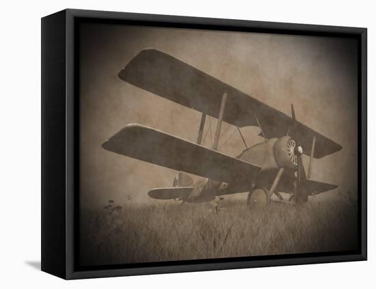 Vintage Image of a Biplane Parked on the Grass-null-Framed Stretched Canvas
