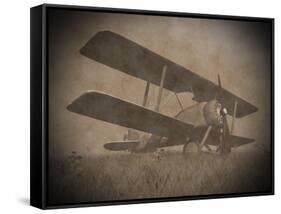 Vintage Image of a Biplane Parked on the Grass-null-Framed Stretched Canvas