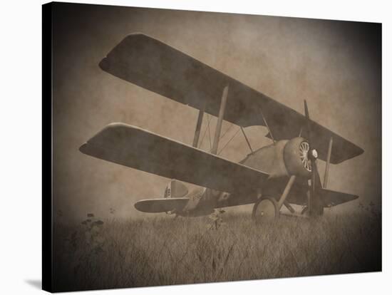 Vintage Image of a Biplane Parked on the Grass-null-Stretched Canvas