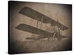 Vintage Image of a Biplane Parked on the Grass-null-Stretched Canvas