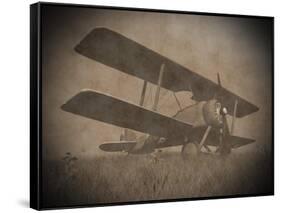 Vintage Image of a Biplane Parked on the Grass-null-Framed Stretched Canvas