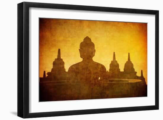 Vintage Image Of Buddha Statue At Borobudur Temple, Java, Indonesia-javarman-Framed Art Print