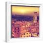 Vintage Image of Lucca at Sunset, Old Town in Tuscany.-Elenamiv-Framed Photographic Print