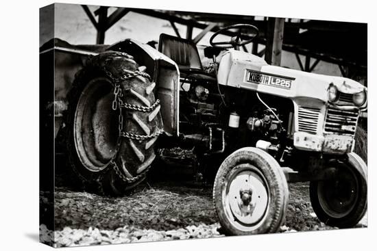 Vintage Kubota L225 Tractor Black and White Art Print Poster-null-Stretched Canvas