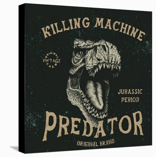 Vintage Label with Dinosaur with Text-Predator. Angry Head.Typography Design for T-Shirts.Vector Il-Dimonika-Stretched Canvas