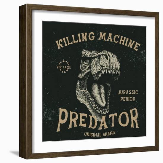 Vintage Label with Dinosaur with Text-Predator. Angry Head.Typography Design for T-Shirts.Vector Il-Dimonika-Framed Art Print