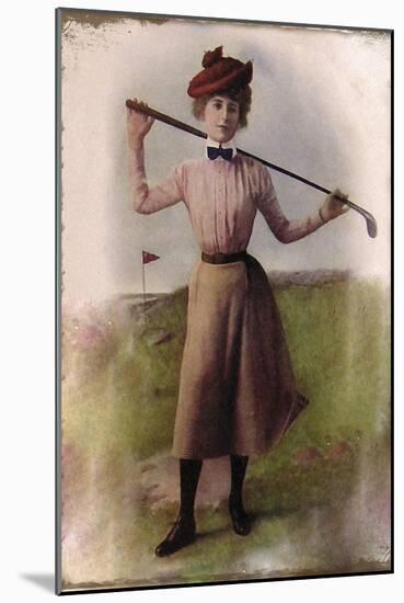 Vintage Lady Golfer-null-Mounted Giclee Print