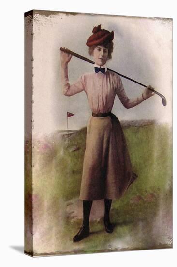 Vintage Lady Golfer-null-Stretched Canvas