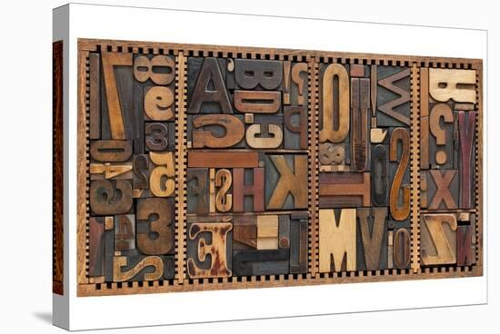 Vintage Letterpress Printing Blocks Abstract With Variety Of Letters, Numbers, Punctuation Signs-PixelsAway-Stretched Canvas