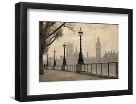 Vintage London Big Ben Thames-null-Framed Art Print