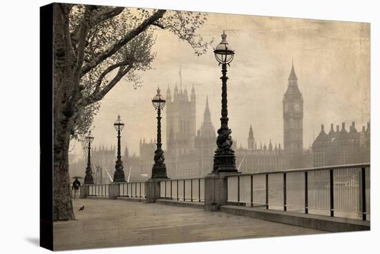 Vintage London Big Ben Thames-null-Stretched Canvas