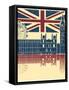 Vintage London Poster On Old Background Texture With England Flag-GeraKTV-Framed Stretched Canvas