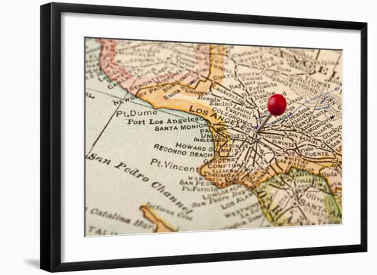 Vintage Los Angeles 1920S Map (Printed In 1926 - Copyrights Expired) With A Red Pushpin-PixelsAway-Framed Art Print