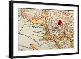 Vintage Los Angeles 1920S Map (Printed In 1926 - Copyrights Expired) With A Red Pushpin-PixelsAway-Framed Art Print