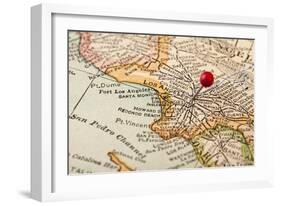 Vintage Los Angeles 1920S Map (Printed In 1926 - Copyrights Expired) With A Red Pushpin-PixelsAway-Framed Art Print