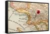 Vintage Los Angeles 1920S Map (Printed In 1926 - Copyrights Expired) With A Red Pushpin-PixelsAway-Framed Stretched Canvas