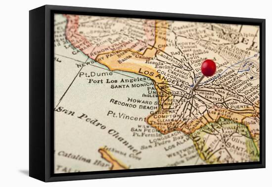 Vintage Los Angeles 1920S Map (Printed In 1926 - Copyrights Expired) With A Red Pushpin-PixelsAway-Framed Stretched Canvas