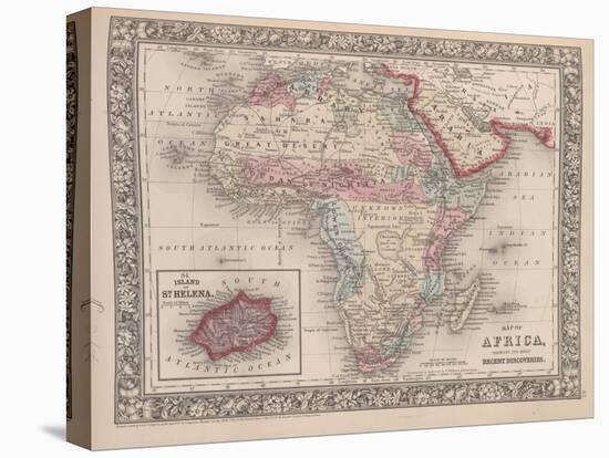 Vintage Map of Africa with the Island of St. Helena inset from Mitchell's new general atlas, 1863-American School-Stretched Canvas