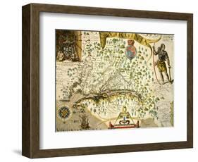 Vintage Map of Virginia, showing in upper left hand a picture of Chief Powhatan by John Smith-Theodore de Bry-Framed Giclee Print