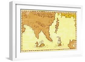 Vintage Map Treasure Island Tall Ship Whale-patrimonio-Framed Art Print