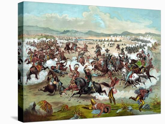 Vintage Military Print of the Battle of Little Bighorn-Stocktrek Images-Stretched Canvas