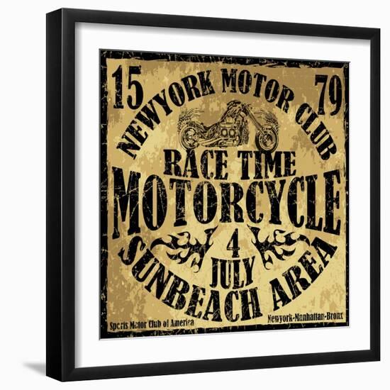 Vintage Motorbike Race Hand Drawing T-Shirt Printing-emeget-Framed Art Print