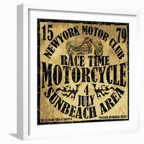 Vintage Motorbike Race Hand Drawing T-Shirt Printing-emeget-Framed Art Print