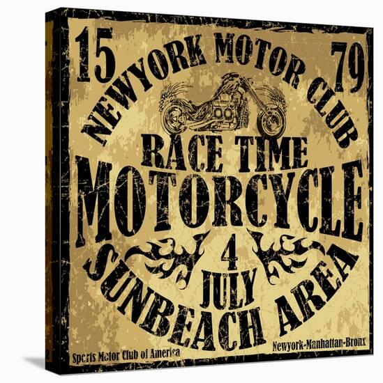 Vintage Motorbike Race Hand Drawing T-Shirt Printing-emeget-Stretched Canvas