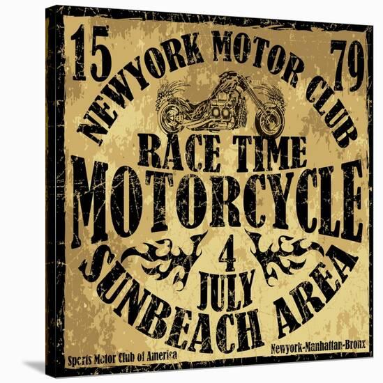 Vintage Motorbike Race Hand Drawing T-Shirt Printing-emeget-Stretched Canvas