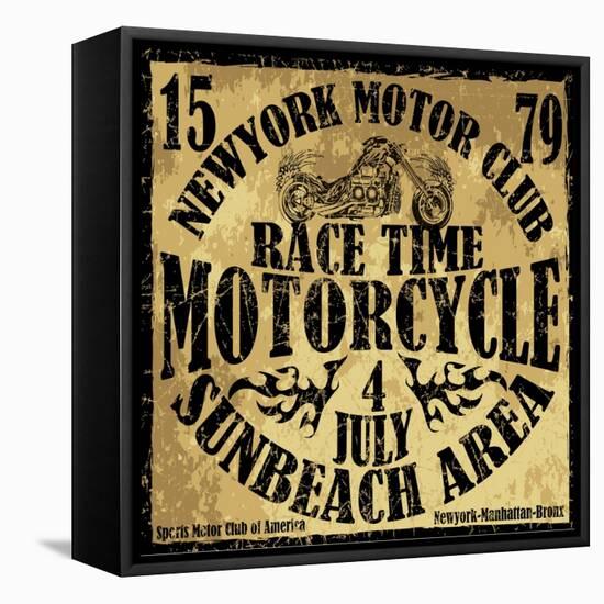 Vintage Motorbike Race Hand Drawing T-Shirt Printing-emeget-Framed Stretched Canvas