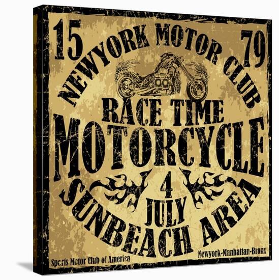 Vintage Motorbike Race Hand Drawing T-Shirt Printing-emeget-Stretched Canvas