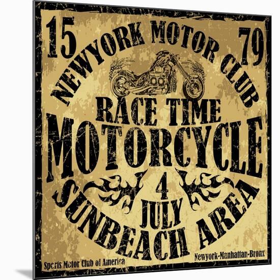 Vintage Motorbike Race Hand Drawing T-Shirt Printing-emeget-Mounted Art Print