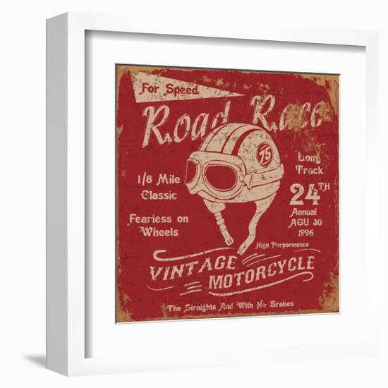 Vintage Motorbike Race Label-null-Framed Art Print