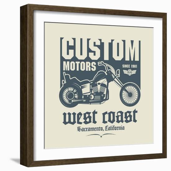 Vintage Motorcycle Label or Poster, Vector Illustration-astudio-Framed Art Print