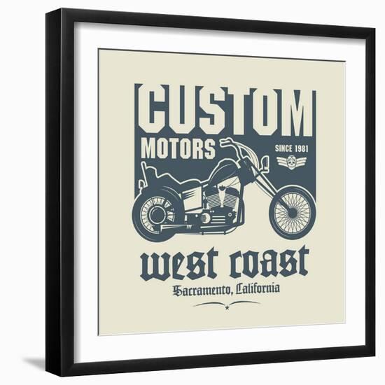Vintage Motorcycle Label or Poster, Vector Illustration-astudio-Framed Art Print