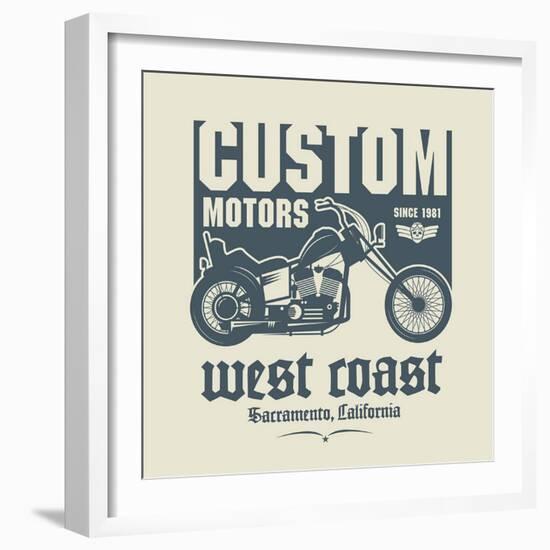 Vintage Motorcycle Label or Poster, Vector Illustration-astudio-Framed Art Print