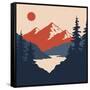 Vintage Mountain Landscape. Vector Illustration-Leo Falckone-Framed Stretched Canvas