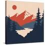 Vintage Mountain Landscape. Vector Illustration-Leo Falckone-Stretched Canvas