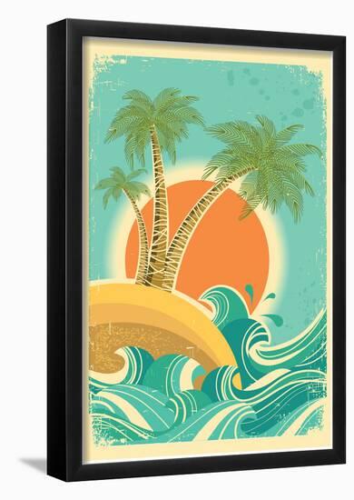 Vintage Nature Sea With Waves And Sun-null-Framed Poster
