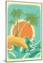 Vintage Nature Sea With Waves And Sun-null-Mounted Poster