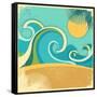 Vintage Nature Sea With Waves And Sun-GeraKTV-Framed Stretched Canvas