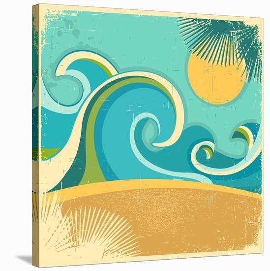 Vintage Nature Sea With Waves And Sun-GeraKTV-Stretched Canvas