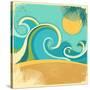 Vintage Nature Sea With Waves And Sun-GeraKTV-Stretched Canvas