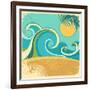 Vintage Nature Sea With Waves And Sun-GeraKTV-Framed Art Print