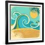 Vintage Nature Sea With Waves And Sun-GeraKTV-Framed Art Print